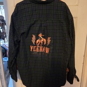 Woolrich Dark Plaid Button Down Shirt with Embroidery